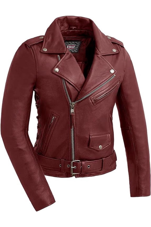 - Popstar - Women's Motorcycle Biker Riding Oxblood Leather Jacket - Extra Large