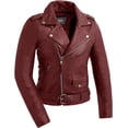 thumbnail image 1 of First Mfg Co - Popstar - Women's Motorcycle Biker Riding Oxblood Leather Jacket - Extra Large, 1 of 5