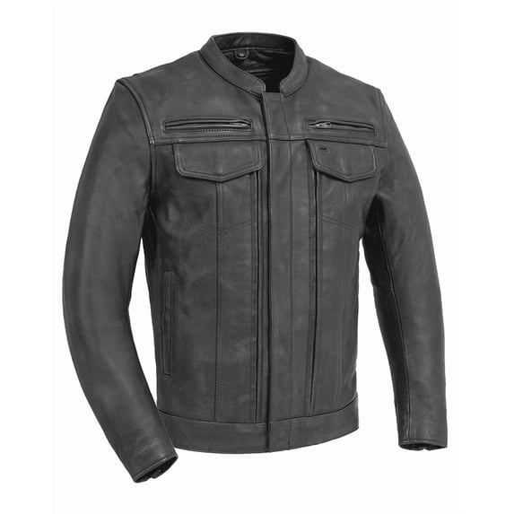 First Mfg Co - Raider - Men's Motorcycle Riding Leather Jacket, Premium Bikers Leather Jacket with Single Panel Action Back & Protactive Gear Pockets