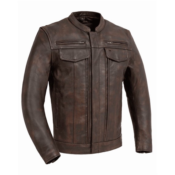 First Mfg Co - Raider - Men's Motorcycle Riding Leather Jacket, Premium Bikers Leather Jacket with Single Panel Action Back & Protactive Gear Pockets