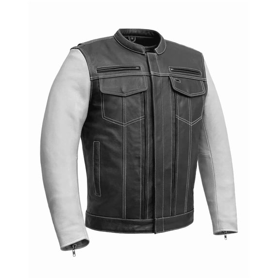 First Mfg Co - Raider - Men's Motorcycle Riding Leather Jacket, Premium Bikers Leather Jacket with Single Panel Action Back & Protactive Gear Pockets