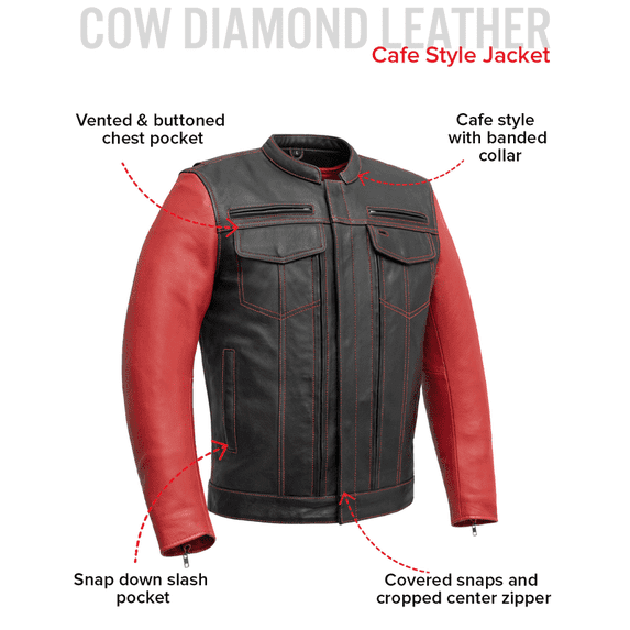 First Mfg Co - Raider - Men's Motorcycle Riding Leather Jacket, Premium Bikers Leather Jacket with Single Panel Action Back & Protactive Gear Pockets