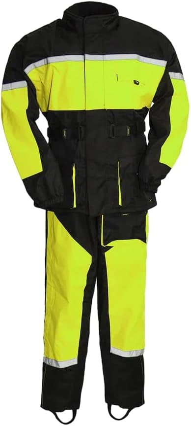 Milwaukee Men's Motorcycle Rain Suit | 100% Nylon Water-Resistant Riding Gear Black/Green Set