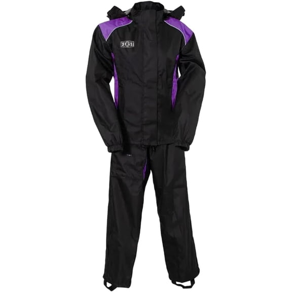 First Mfg Co - Rain Suit - Women's Motorcycle Biker Riding Rain Suit - Ripstop - Black Purple - Extra Small