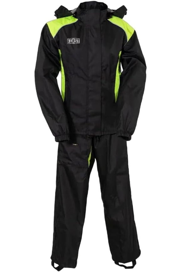 - Rain Suit - Women's Motorcycle Biker Riding Rain Suit - Ripstop - Neon Green Black - 2X Large