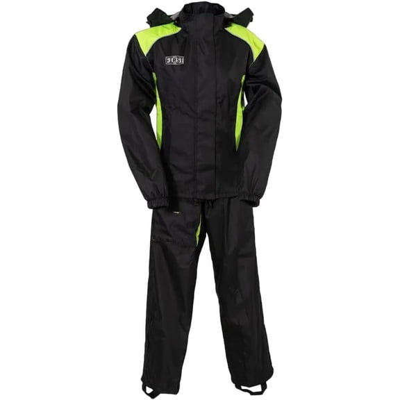 First Mfg Co - Rain Suit - Women's Motorcycle Biker Riding Rain Suit - Ripstop - Neon Green Black - Extra Small