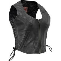 First Mfg Co - Raven - Women's Motorcycle Biker Riding Black Leather Vest - Extra Small - Side Lacing