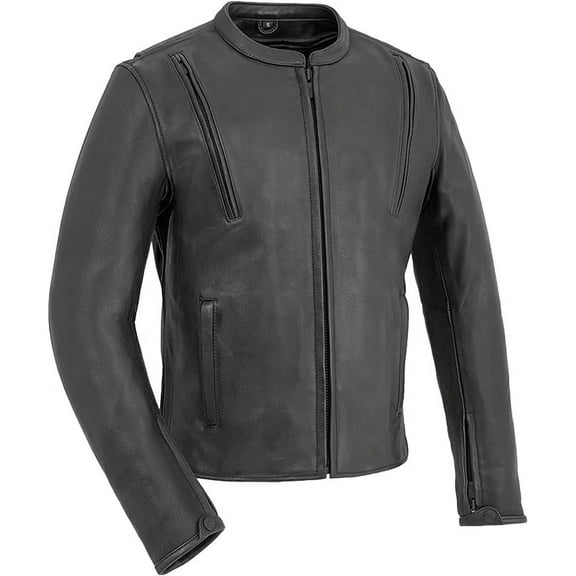 First Mfg Co - Revolt - Men's Motorcycle Biker Riding Black Leather Jacket - 4X Large