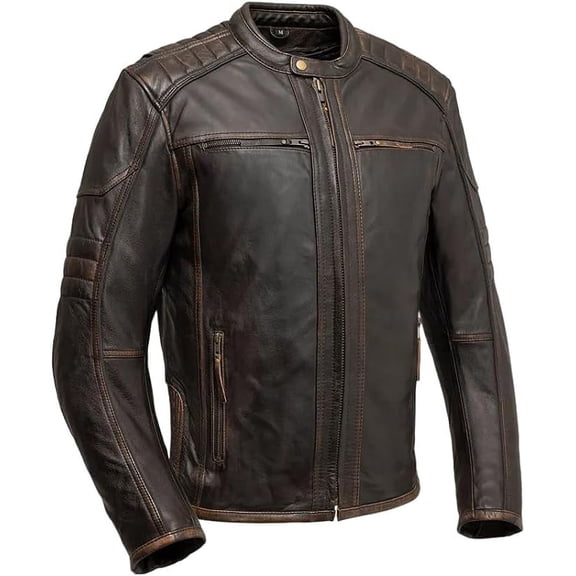 First Mfg Co - Rider Club - Men's Motorcycle Biker Riding Jacket - Leather - Brown Beige - Large