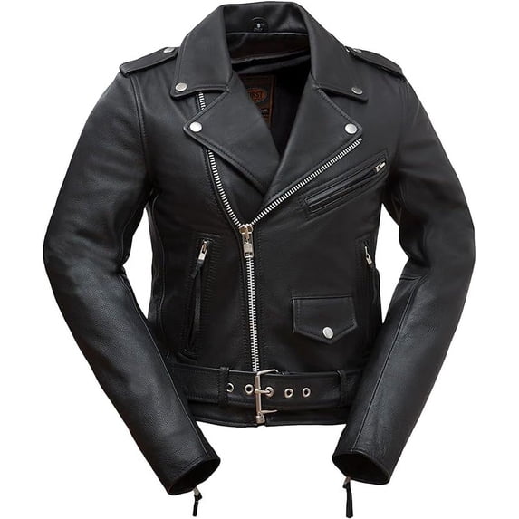 First Mfg Co - Rockstar - Women's Motorcycle Biker Riding Black Leather Jacket - 2X Large - Underarm Grommets Insulated Zip-Out Thermal Liner Epaulets Armor pocket Action Back