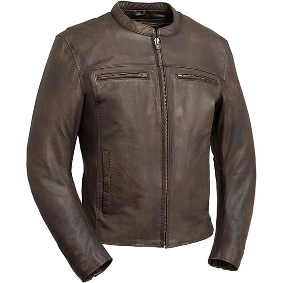 First Mfg Co - Rocky - Men's Motorcycle Biker Riding Black Brown Leather Jacket - 3X Large - Gussets Grommets Thermal Liner Side Relief Zipper