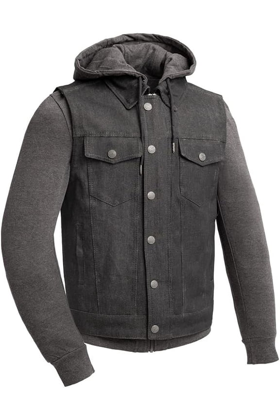 - Rook - Men's Motorcycle Biker Riding Black Grey Denim Grey Sweatshirt Vest - 4X Large - Hooded