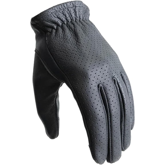 First Mfg Co - Roper BF10 Edition - Men's Motorcycle Biker Riding Black Perforated Leather Gloves - Small - Touch Screen Support