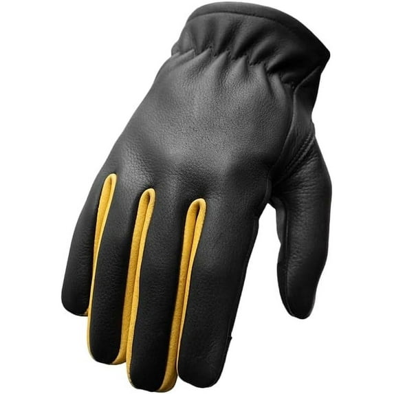 First Mfg Co - Roper - Men's Motorcycle Biker Riding Leather Gloves Black Yellow
