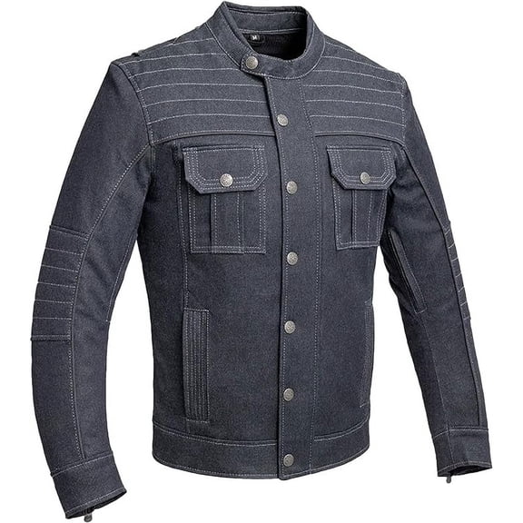 First Mfg Co - Rowdy - Men's Motorcycle Biker Riding Blue Thunder Denim Jacket - 4X Large - Action Back Armor Pockets Padded Reflective Piping Vented