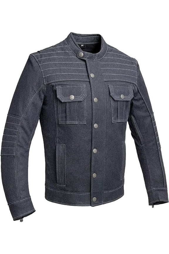 - Rowdy - Men's Motorcycle Biker Riding Blue Thunder Denim Jacket - Large - Action Back Armor Pockets Padded Reflective Piping Vented