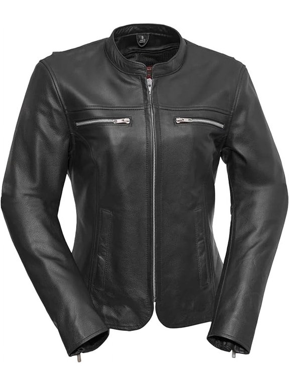 - Roxy - Women's Motorcycle Biker Riding Black Leather Jacket - 5X Large - Action Back Armor Pockets Side Relief Zippers Vented
