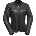 thumbnail image 1 of First Mfg Co - Roxy - Women's Motorcycle Biker Riding Black Leather Jacket - Large - Action Back Armor Pockets Side Relief Zippers Vented, 1 of 4
