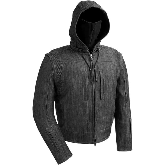 First Mfg Co - Rybak - Men's Motorcycle Biker Riding Denim Jacket - Black - Medium