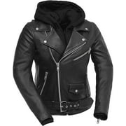 First Mfg Co - Ryman - Womens Motorcycle Biker Riding Black Leather Jacket - Extra Large - Action Back Armor Pocket Grommets Gussets