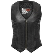 First Mfg Co - Savannah - Womens Motorcycle Biker Riding Black Leather Vest - 2X Small - Back Lacing