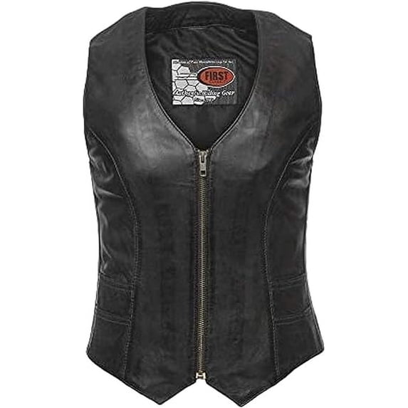 First Mfg Co - Savannah - Women's Motorcycle Biker Riding Black Leather Vest - 4X Large - Back Lacing