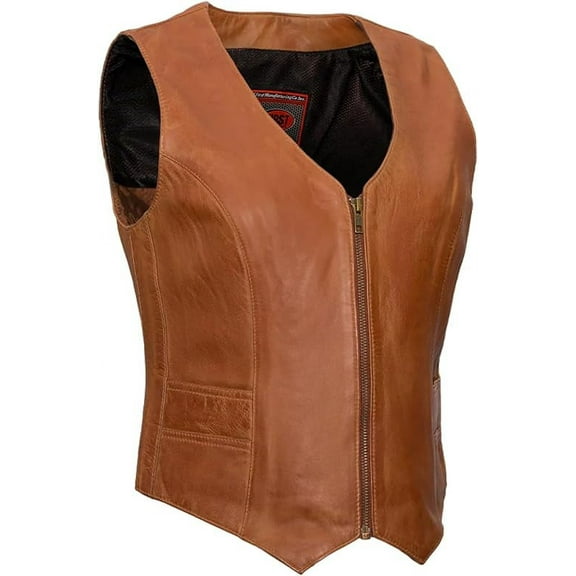 First Mfg Co - Savannah - Women's Motorcycle Biker Riding Whiskey Leather Vest - Medium - Back Lacing