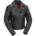 thumbnail image 1 of First Mfg Co - Scarlett Star - Women's Motorcycle Biker Riding Black Leather Jacket - Extra Small - Action Back Adjustable Collar Thermal Liner, 1 of 4