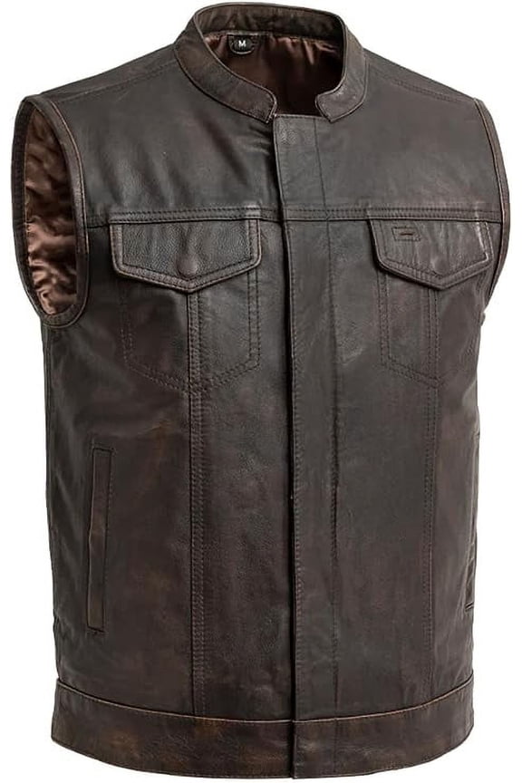 - Sharp Shooter - Men's Motorcycle Biker Riding Black Brown Leather Vest - Extra Large - Armor Pocket