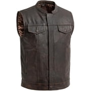 First Mfg Co - Sharp Shooter - Mens Motorcycle Biker Riding Black Brown Leather Vest - Extra Large - Armor Pocket