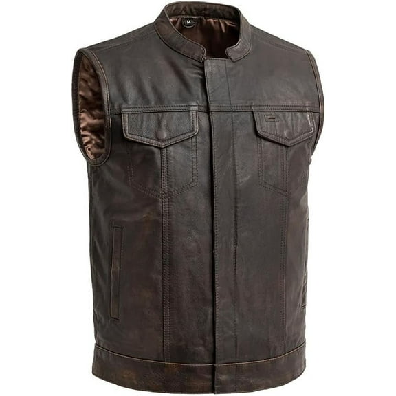 First Mfg Co - Sharp Shooter - Men's Motorcycle Biker Riding Black Brown Leather Vest - Medium - Armor Pocket