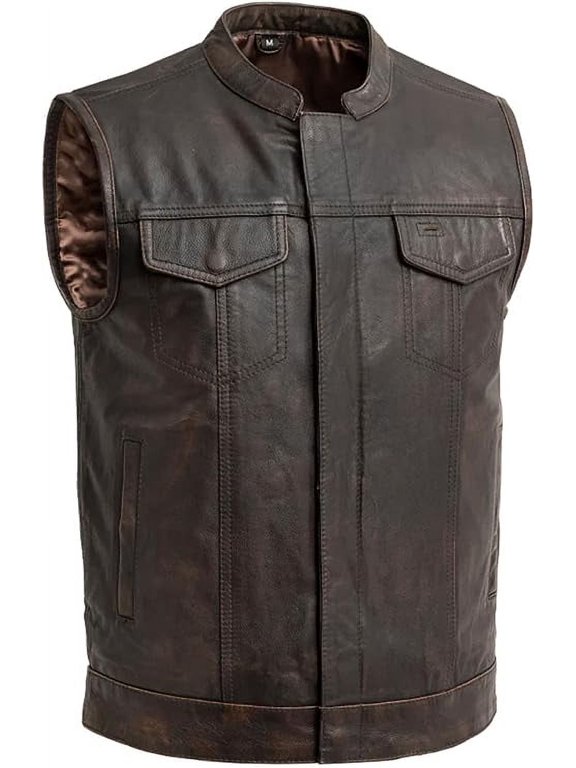 - Sharp Shooter - Men's Motorcycle Biker Riding Black Brown Leather Vest - Medium - Armor Pocket