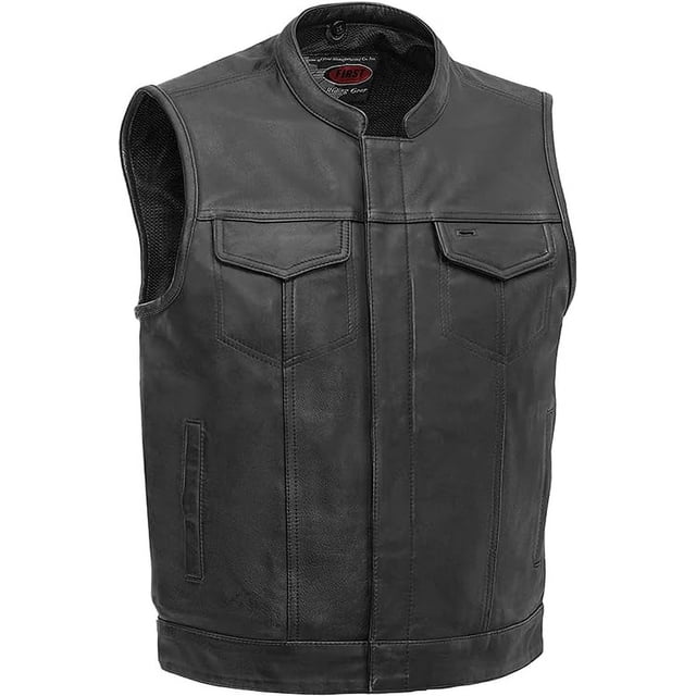 First Mfg Co - Sharp Shooter - Men's Motorcycle Biker Riding Leather Vest - Black - 10X Large