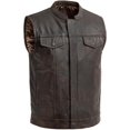thumbnail image 1 of First Mfg Co - Sharp Shooter - Men's Motorcycle Biker Riding Leather Vest - Black Brown - Small, 1 of 5