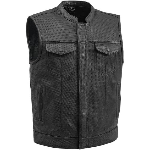 First Mfg Co Sharp Shooter Mens Motorcycle Biker Riding Perforated Leather Black Red Vest with Mesh lining 3X Large