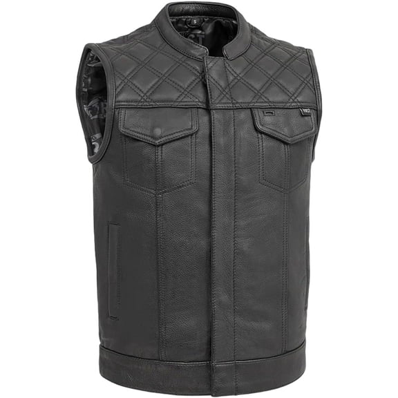 First Mfg Co - Signature - Men's Motorcycle Biker Riding Black Leather Vest - Large