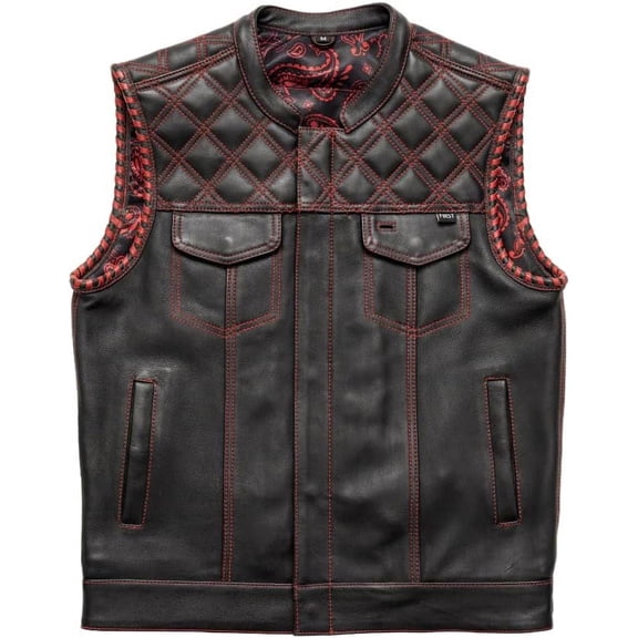 First Mfg Co - Sinister - Men's Motorcycle Biker Riding Black Red Leather Vest - 2X Large