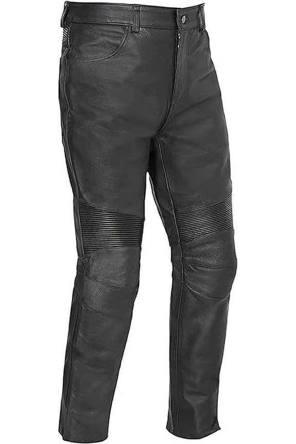 - Smarty Pants - Unisex Motorcycle Biker Riding Black Leather Pants - Size 44 - Stretch Panel Above The Knee Back Stretch Panel Below The Belt
