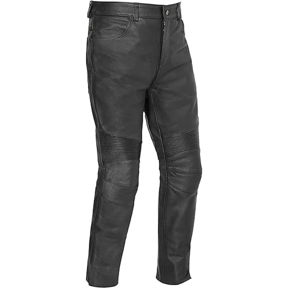 First Mfg Co - Smarty Pants - Unisex Motorcycle Biker Riding Black Leather Pants - Size 36 - Stretch Panel Above The Knee Back Stretch Panel Below The Belt