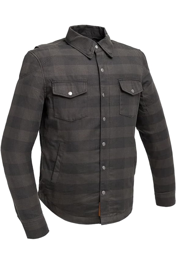 - Spartan - Men's Motorcycle Shirt - Poly Flannel - Black Grey - Medium