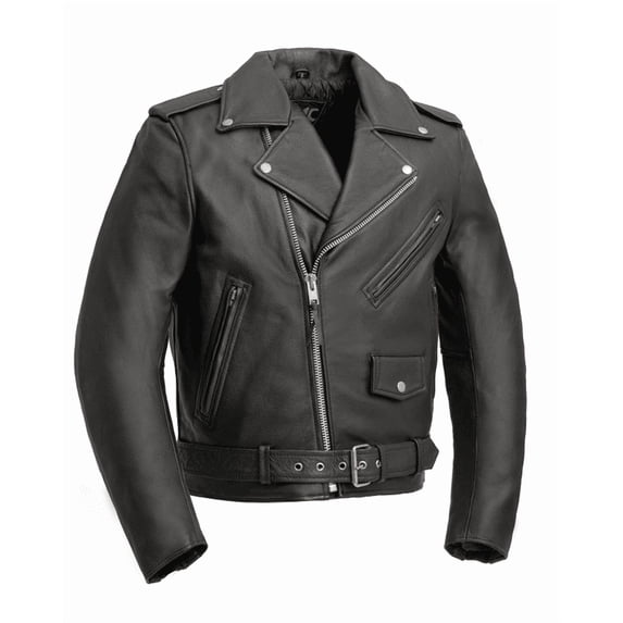 First Mfg Co - SuperStar - Men's Motorcycle Biker Riding Black Leather Jacket - 4X Large - Action Back Belted Gussets Quilted Liner
