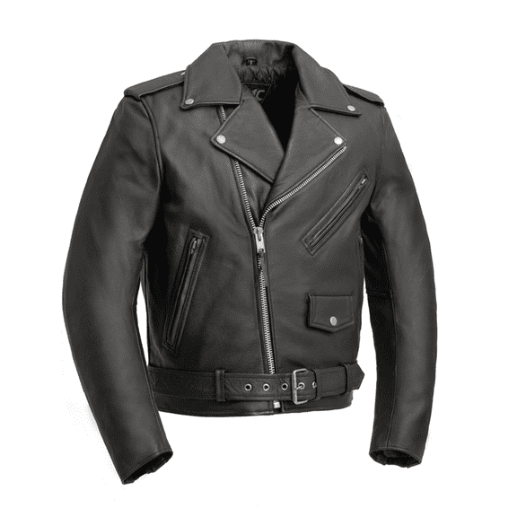 First Mfg Co - SuperStar - Men's Motorcycle Biker Riding Black Leather Jacket - Extra Small - Action Back Belted Gussets Quilted Liner