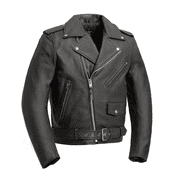 First Mfg Co - SuperStar - Mens Motorcycle Biker Riding Black Leather Jacket - Extra Small - Action Back Belted Gussets Quilted Liner