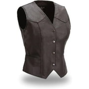 First Mfg Co - Sweet Sienna - Womens Motorcycle Biker Riding Black Leather Vest - Medium - Stretch Panels