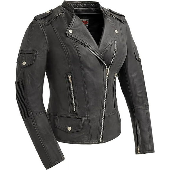 First Mfg Co - Tantrum - Women's Motorcycle Biker Riding Black Leather Jacket - 2X Large - Action Back Armor Pockets Vented