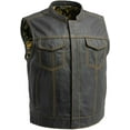thumbnail image 1 of First Mfg Co - The Club Cut - Men's Motorcycle Biker Riding Black Gold Leather Vest - 5X Large, 1 of 5