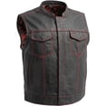 thumbnail image 1 of First Mfg Co - The Club Cut - Men's Motorcycle Biker Riding Black Red Leather Vest - Large, 1 of 5