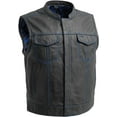 thumbnail image 1 of First Mfg Co - The Cut - Men's Motorcycle Biker Riding Black Blue Leather Vest - Large, 1 of 1