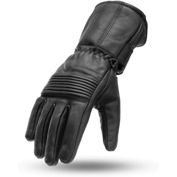 First Mfg Co - Throttle - Men's Motorcycle Biker Riding Black Leather Gloves - Extra Small - Elasticized Knuckle Windproof Waterproof