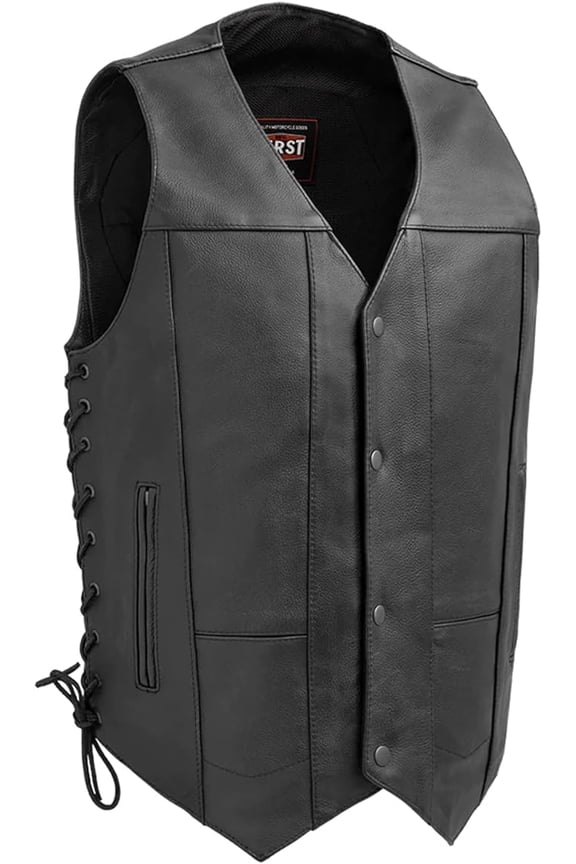 - Top Biller - Men's Motorcycle Biker Riding Black Leather Vest - Medium - Adjustable Lacing